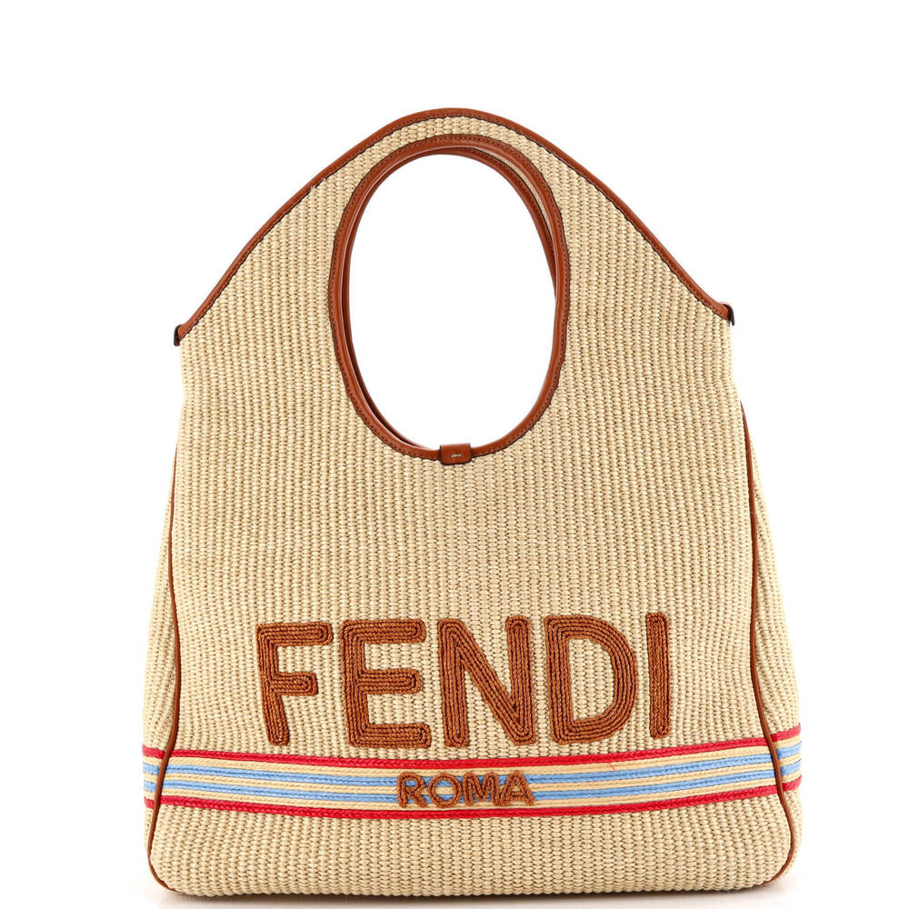 Fendi Large Logo Hobo Embroidered Raffia